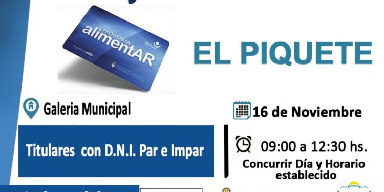 TARJETA ALIMENTAR EN EL PIQUETE