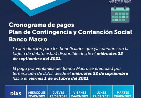 Cronograma de pagos del Plan de Contingencia