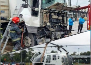 Insólito: un camión chocó a un helicóptero del SAME en Parque Avellaneda