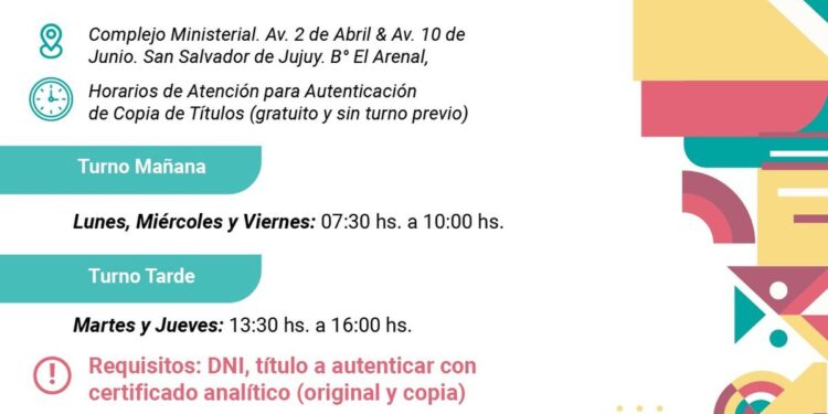 Días y horarios de atención para Autenticación de Copia de Títulos