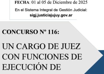Llaman a inscripción para la cobertura de un cargo de juez con funciones de ejecución de la pena